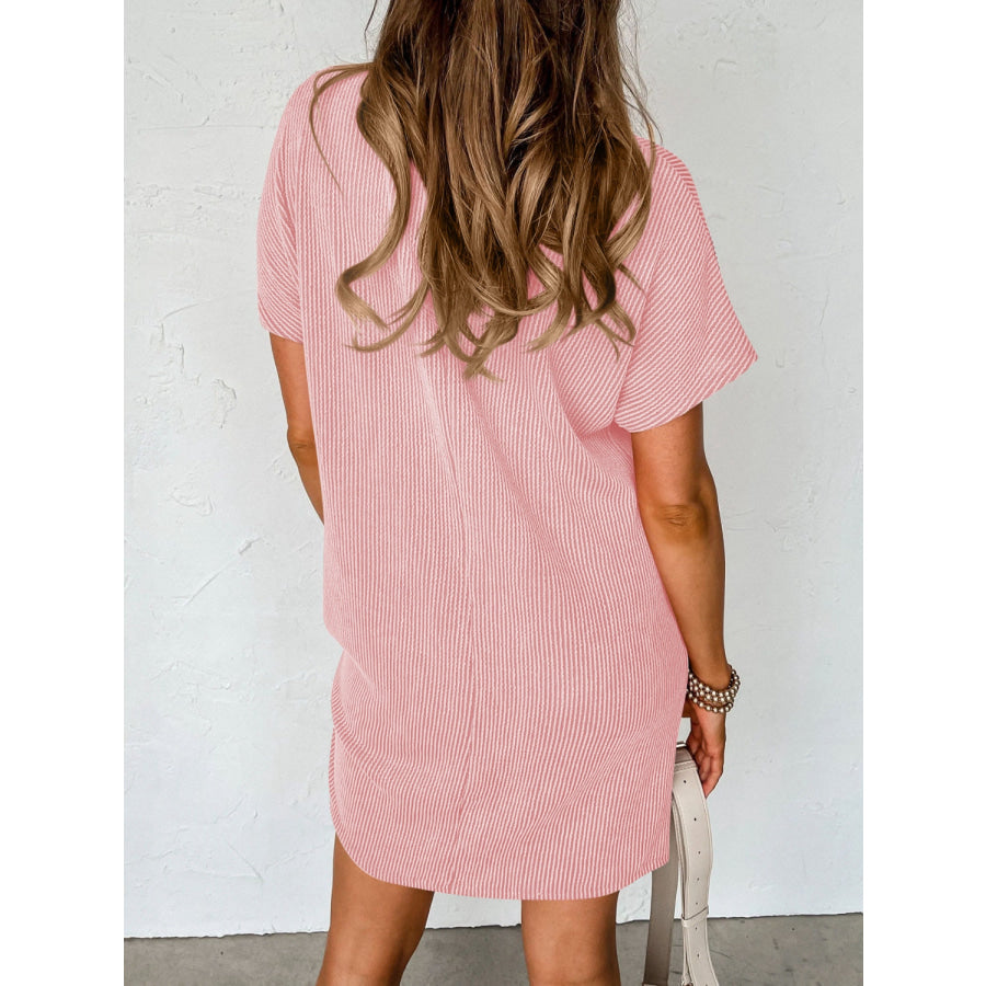 Round Neck Short Sleeve Mini Dress Apparel and Accessories