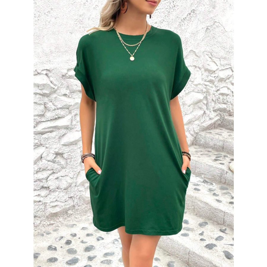 Round Neck Short Sleeve Mini Dress Apparel and Accessories