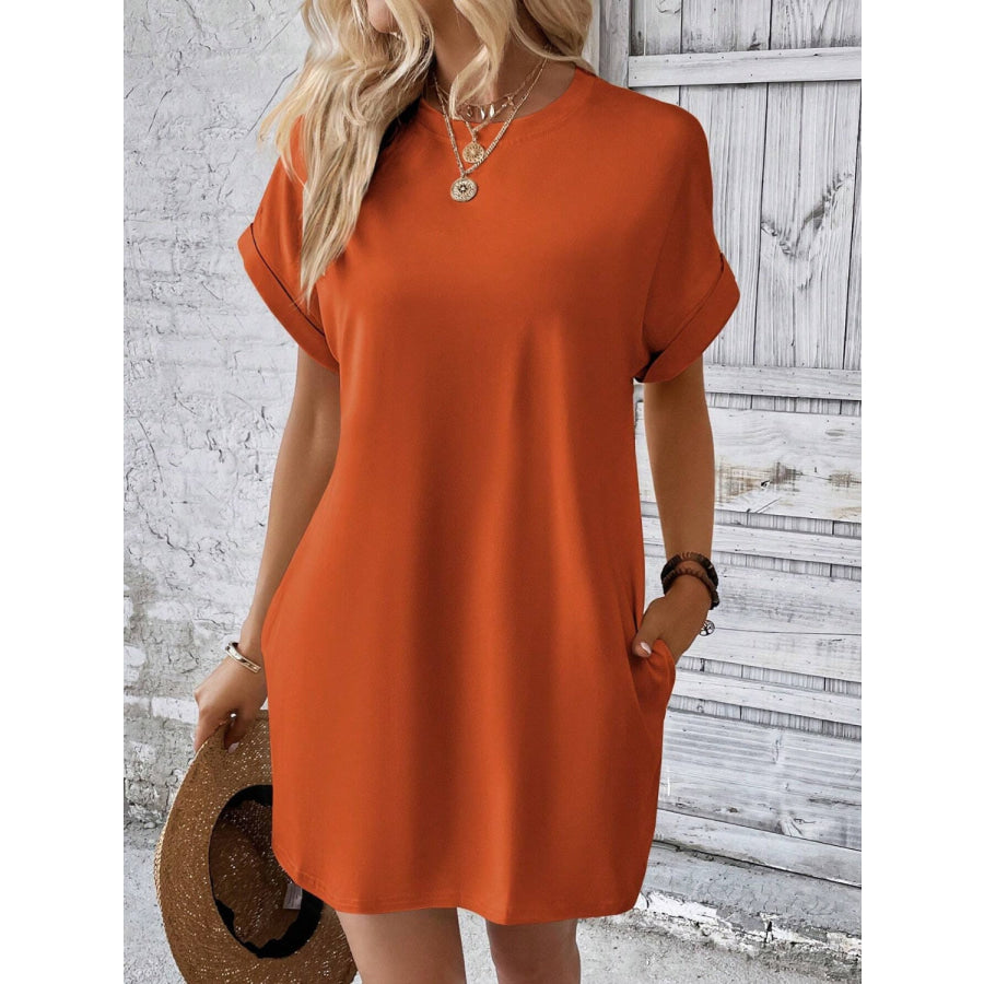 Round Neck Short Sleeve Mini Dress Apparel and Accessories