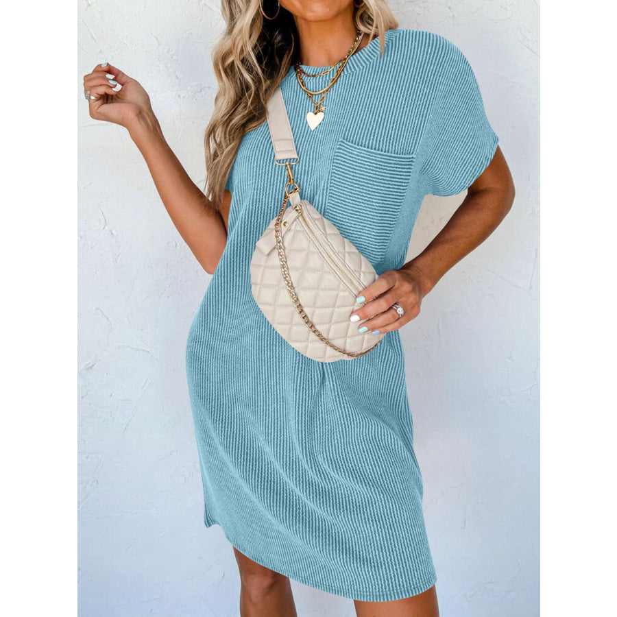 Round Neck Short Sleeve Mini Dress Apparel and Accessories