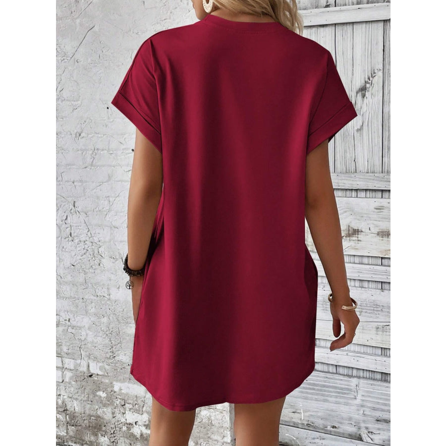 Round Neck Short Sleeve Mini Dress Apparel and Accessories