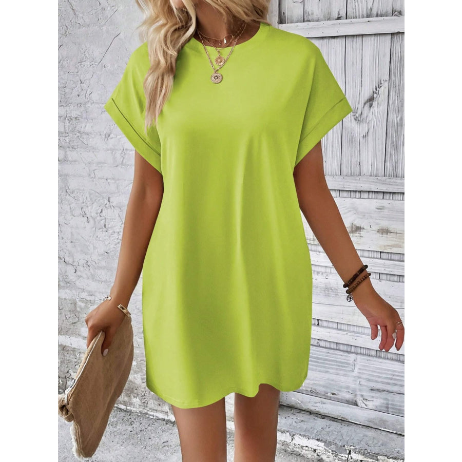 Round Neck Short Sleeve Mini Dress Apparel and Accessories