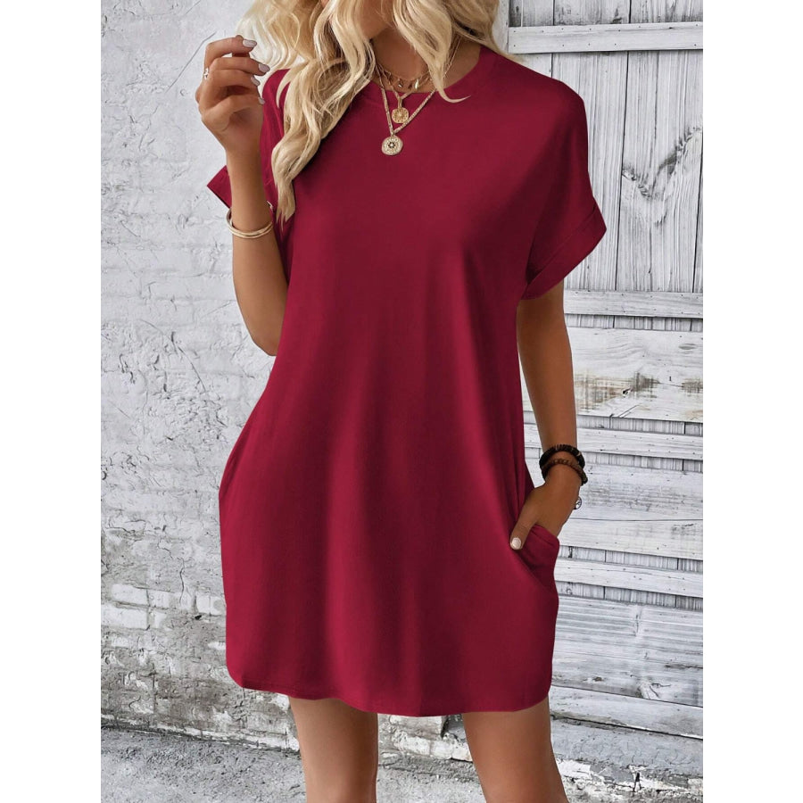 Round Neck Short Sleeve Mini Dress Apparel and Accessories