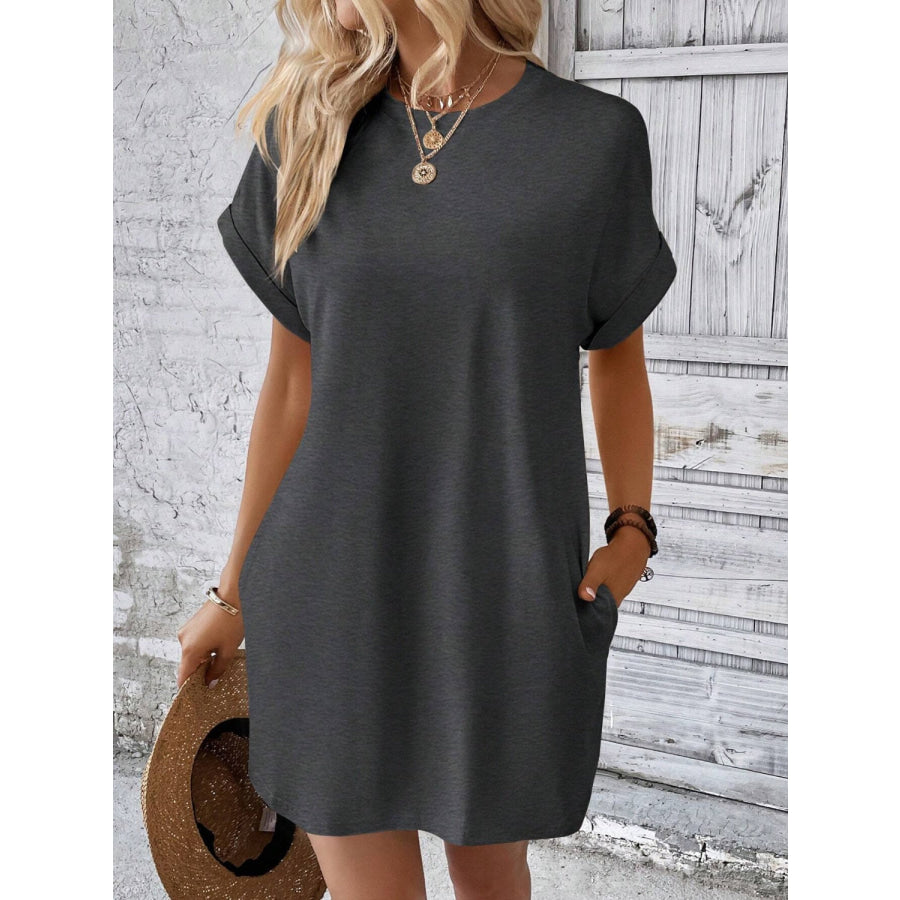 Round Neck Short Sleeve Mini Dress Apparel and Accessories