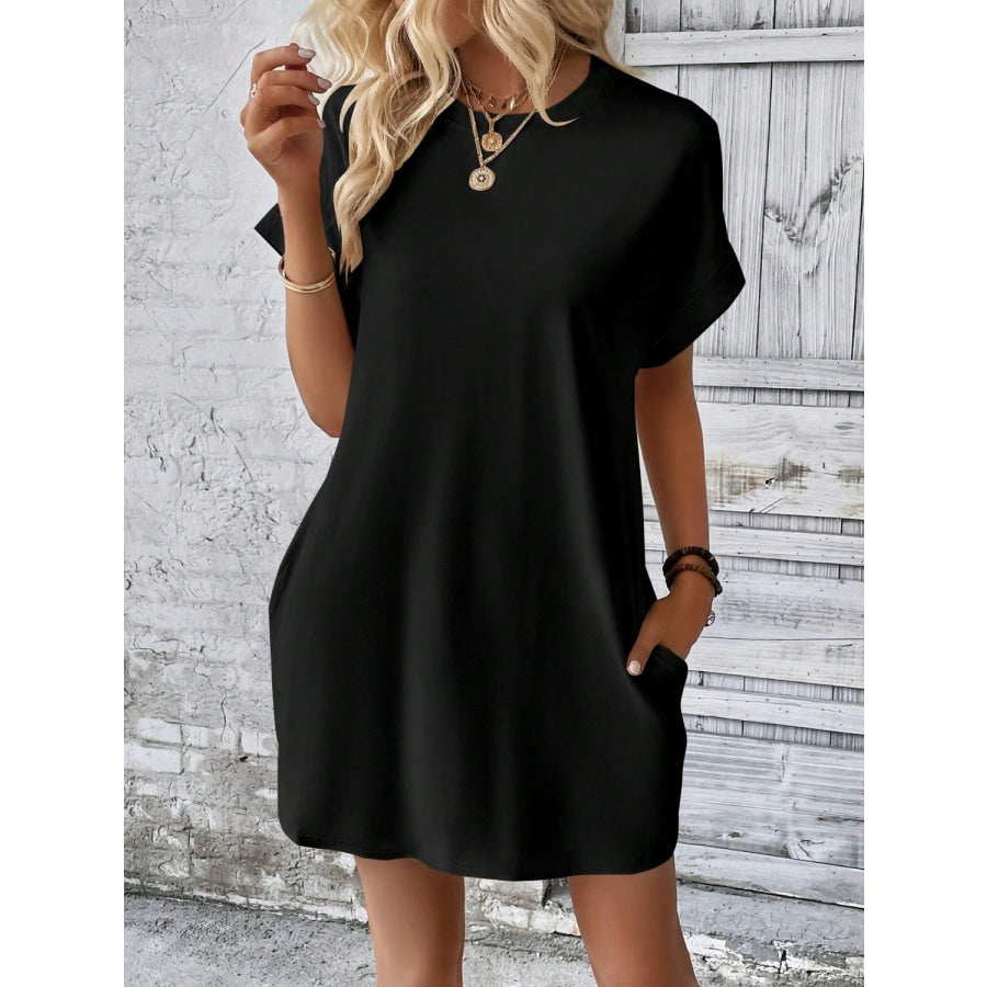 Round Neck Short Sleeve Mini Dress Apparel and Accessories