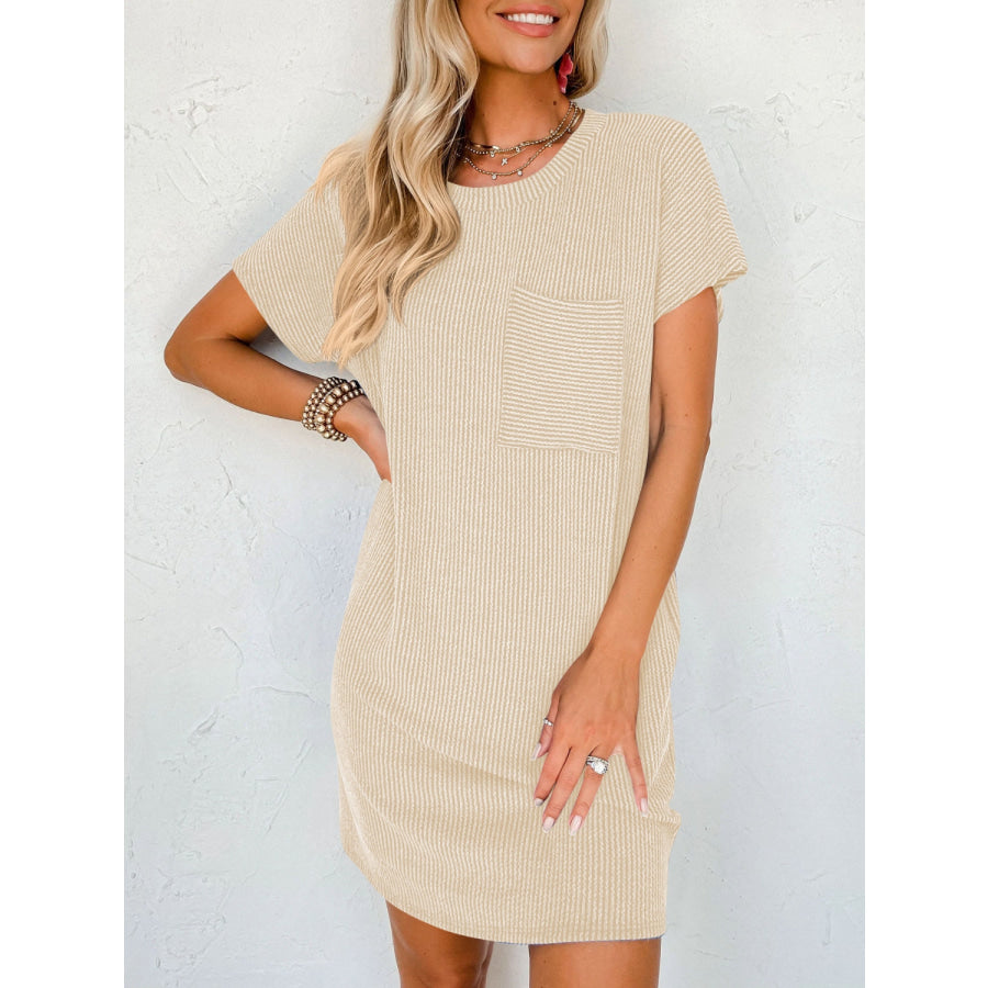 Round Neck Short Sleeve Mini Dress Apparel and Accessories