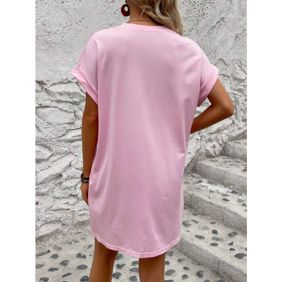 Round Neck Short Sleeve Mini Dress Apparel and Accessories