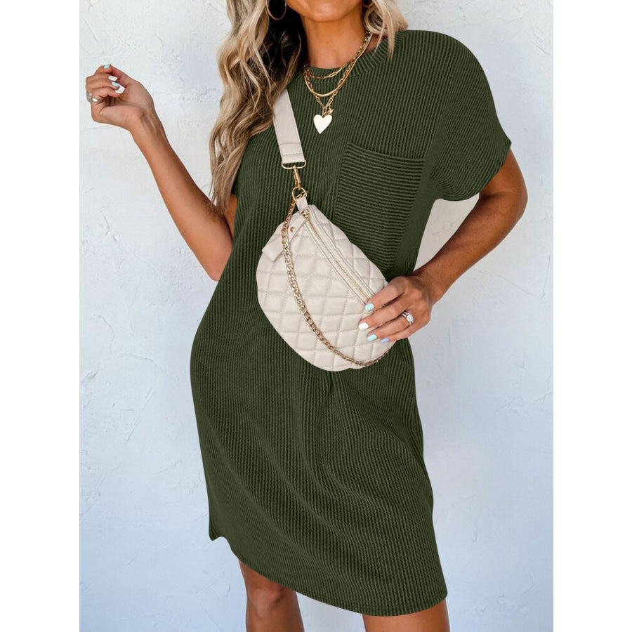 Round Neck Short Sleeve Mini Dress Apparel and Accessories