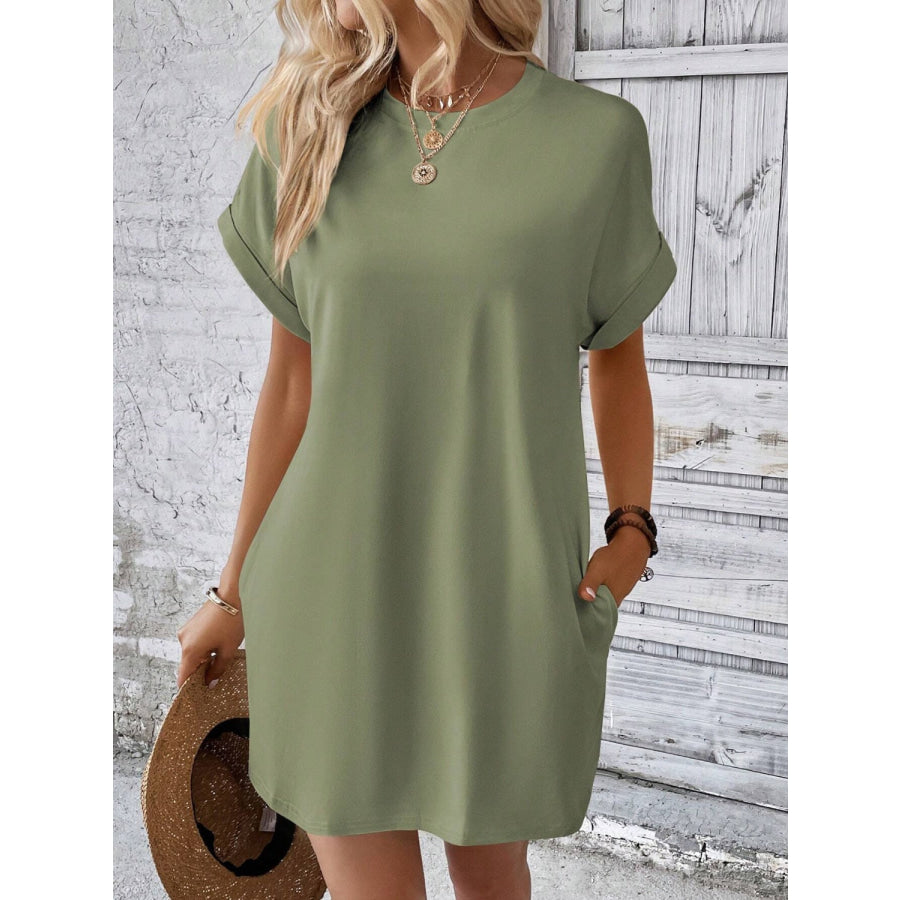 Round Neck Short Sleeve Mini Dress Apparel and Accessories