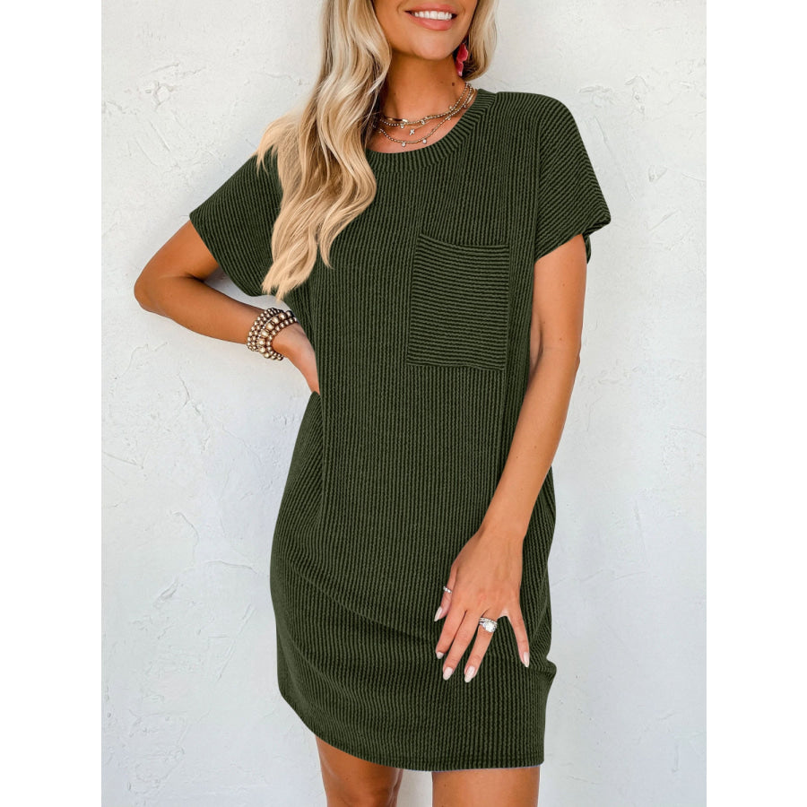 Round Neck Short Sleeve Mini Dress Apparel and Accessories