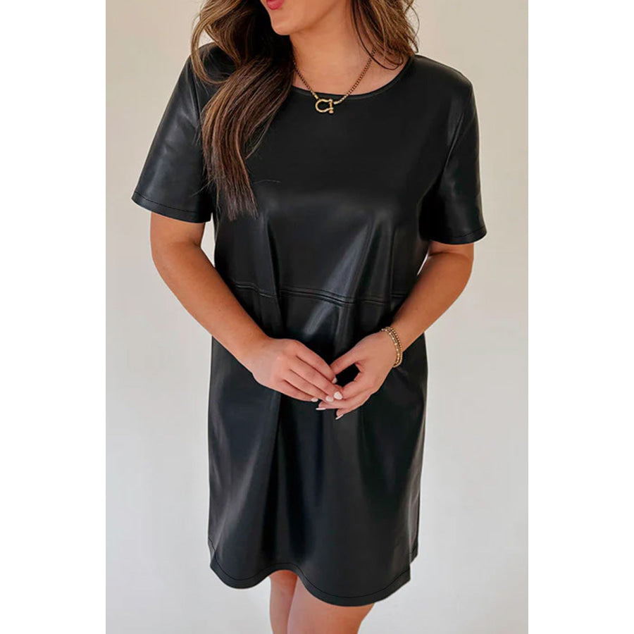 Round Neck Short Sleeve Mini Dress Black / S Apparel and Accessories