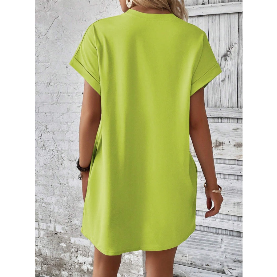 Round Neck Short Sleeve Mini Dress Neon Green / S Apparel and Accessories