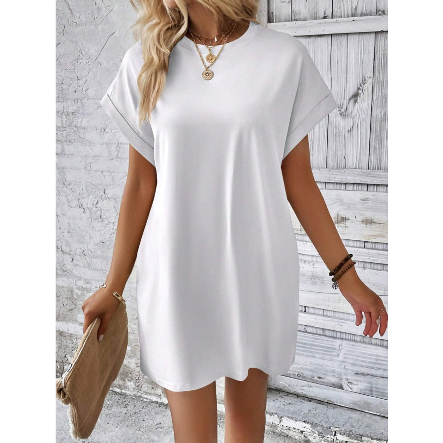 Round Neck Short Sleeve Mini Dress White / S Apparel and Accessories