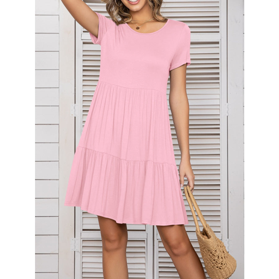 Round Neck Short Sleeve Mini Tee Dress Apparel and Accessories