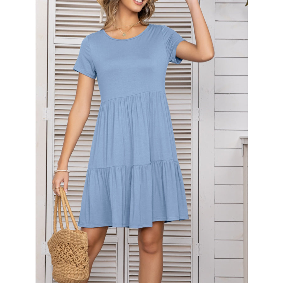 Round Neck Short Sleeve Mini Tee Dress Apparel and Accessories