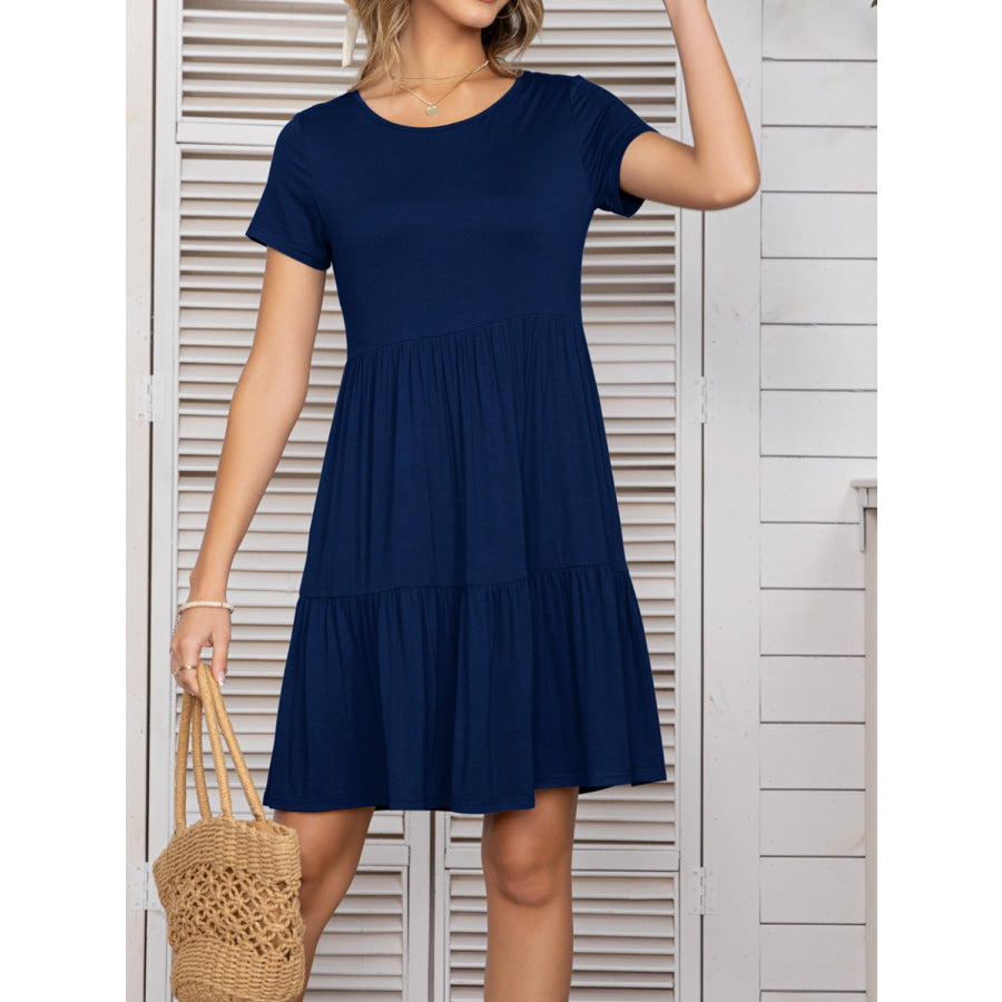 Round Neck Short Sleeve Mini Tee Dress Apparel and Accessories