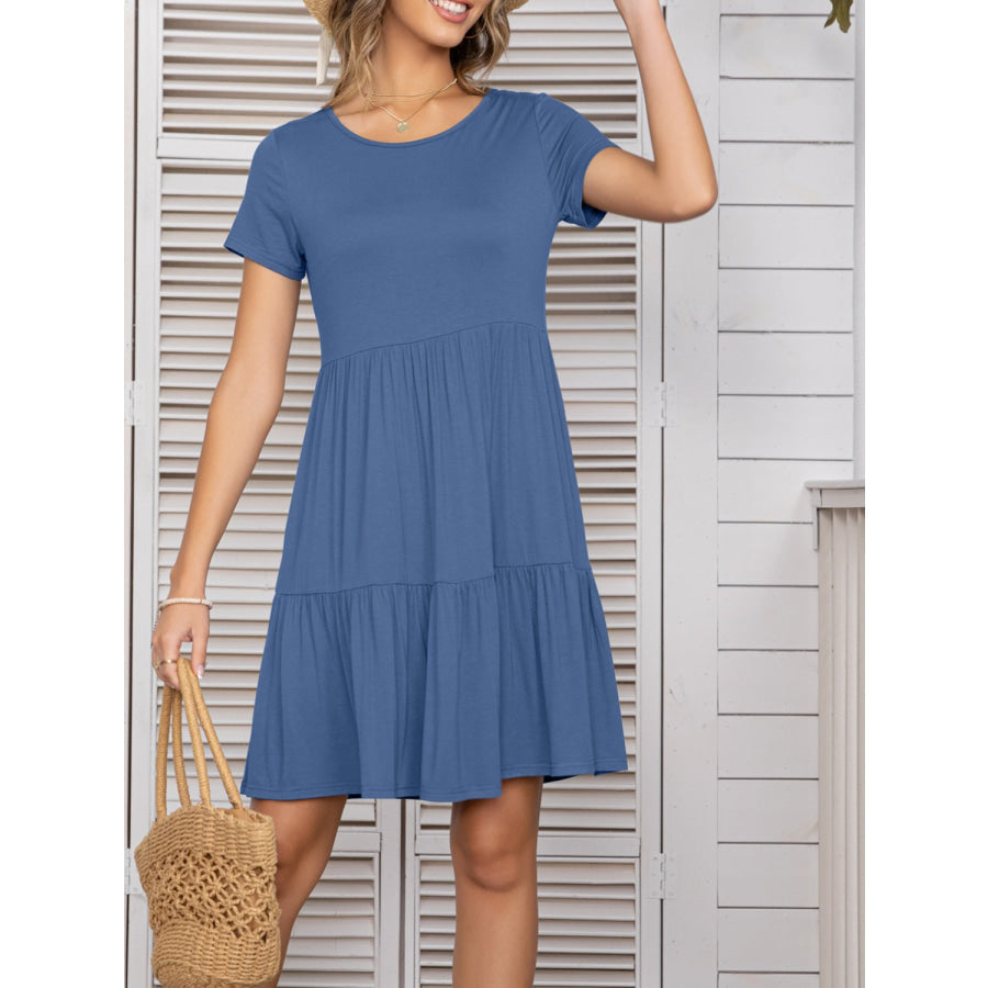 Round Neck Short Sleeve Mini Tee Dress Apparel and Accessories