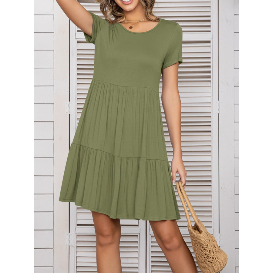 Round Neck Short Sleeve Mini Tee Dress Apparel and Accessories