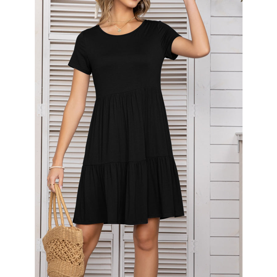 Round Neck Short Sleeve Mini Tee Dress Apparel and Accessories