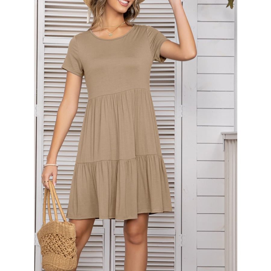 Round Neck Short Sleeve Mini Tee Dress Apparel and Accessories