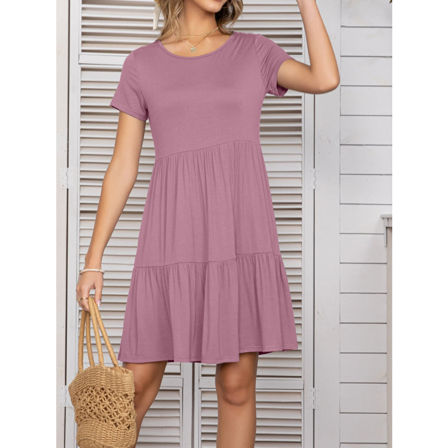 Round Neck Short Sleeve Mini Tee Dress Apparel and Accessories