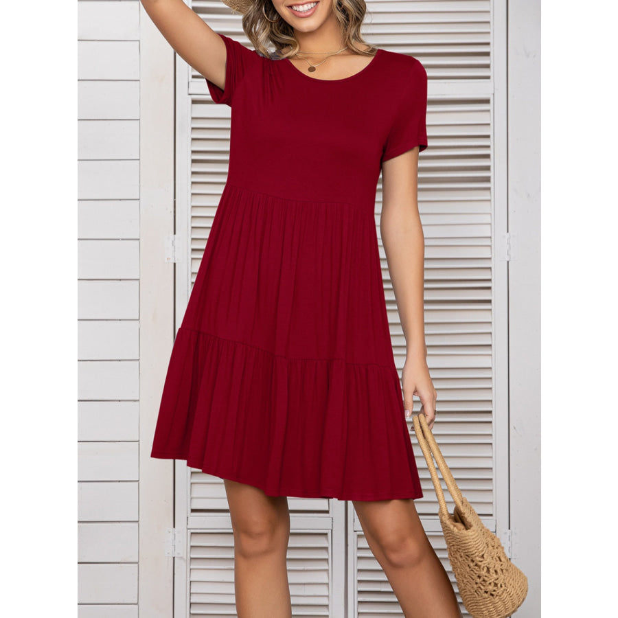 Round Neck Short Sleeve Mini Tee Dress Apparel and Accessories