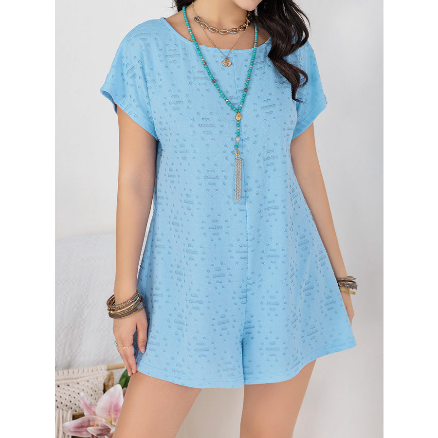 Round Neck Short Sleeve Romper Pastel Blue / S Apparel and Accessories