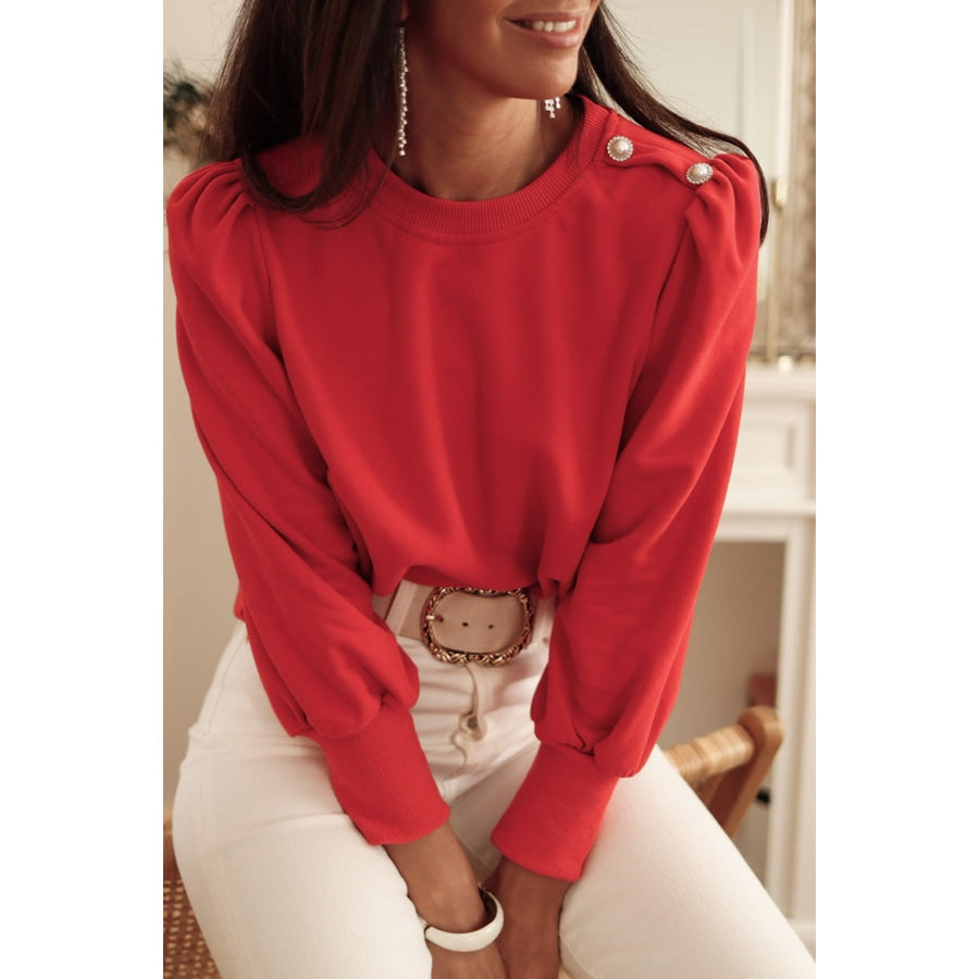 Round Neck Short Sleeve Sweatshirt Red Orange / S