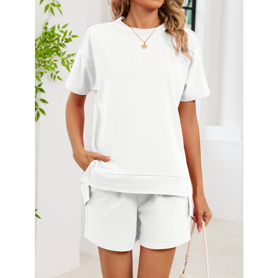 Round Neck Short Sleeve T-Shirt and Shorts Set Apparel and Accessories