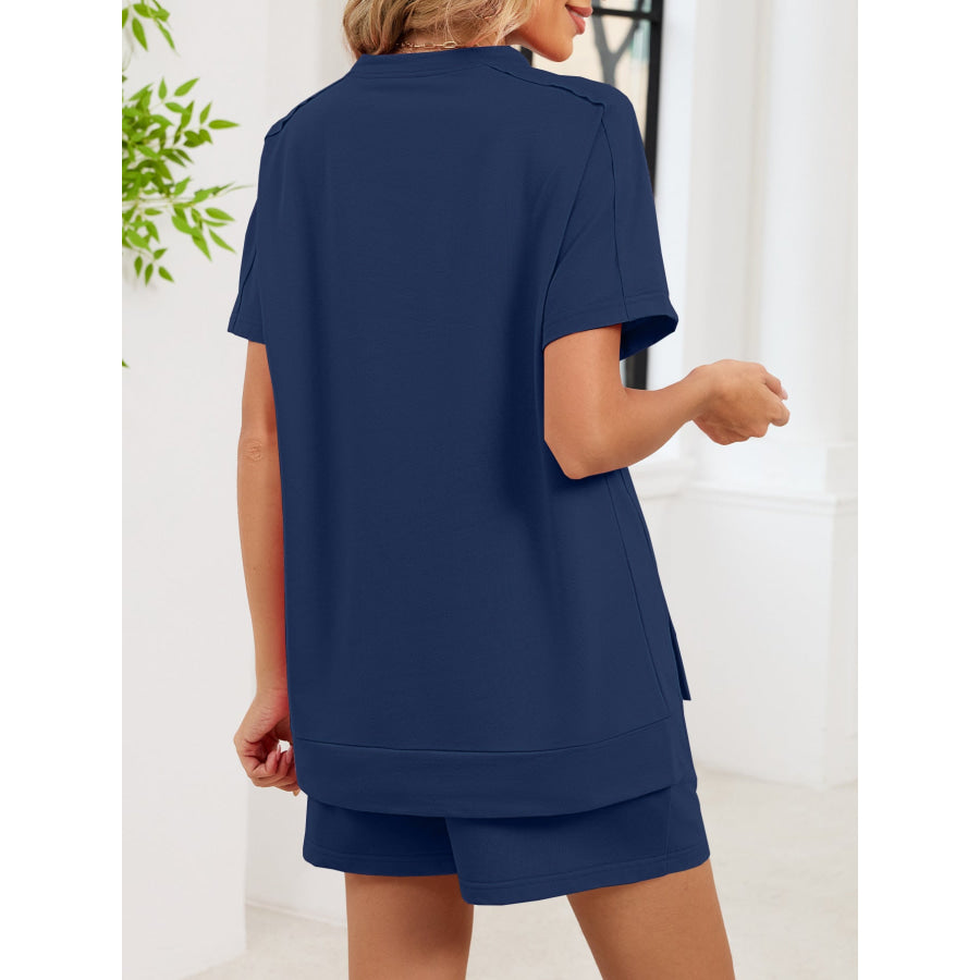 Round Neck Short Sleeve T-Shirt and Shorts Set Apparel and Accessories