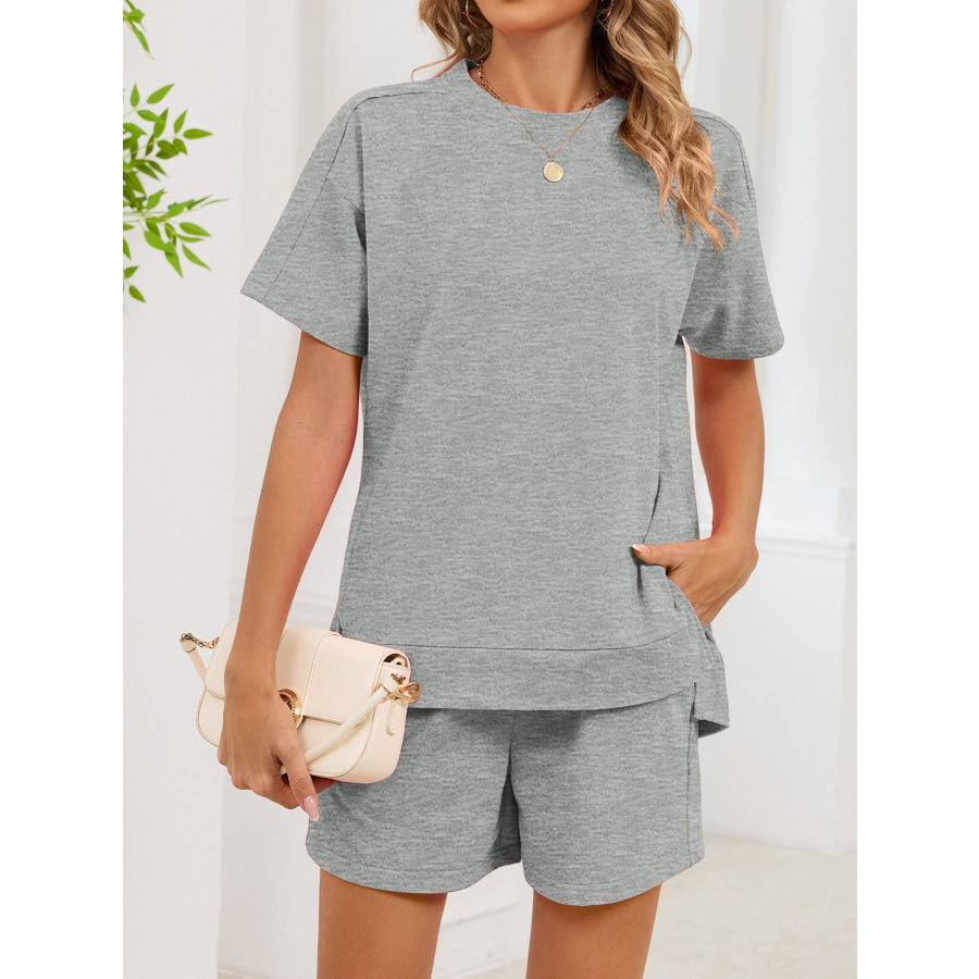 Round Neck Short Sleeve T-Shirt and Shorts Set Apparel and Accessories