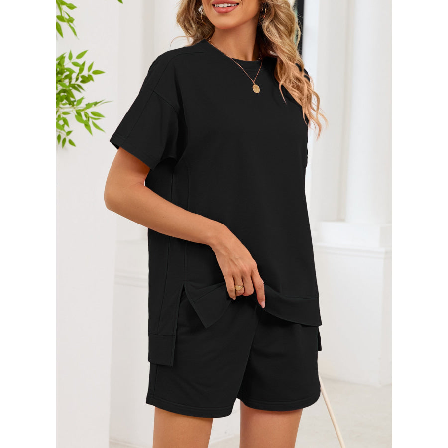 Round Neck Short Sleeve T-Shirt and Shorts Set Apparel and Accessories