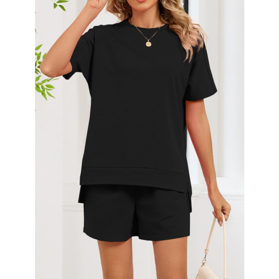 Round Neck Short Sleeve T-Shirt and Shorts Set Apparel and Accessories