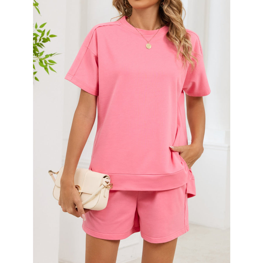 Round Neck Short Sleeve T-Shirt and Shorts Set Apparel and Accessories