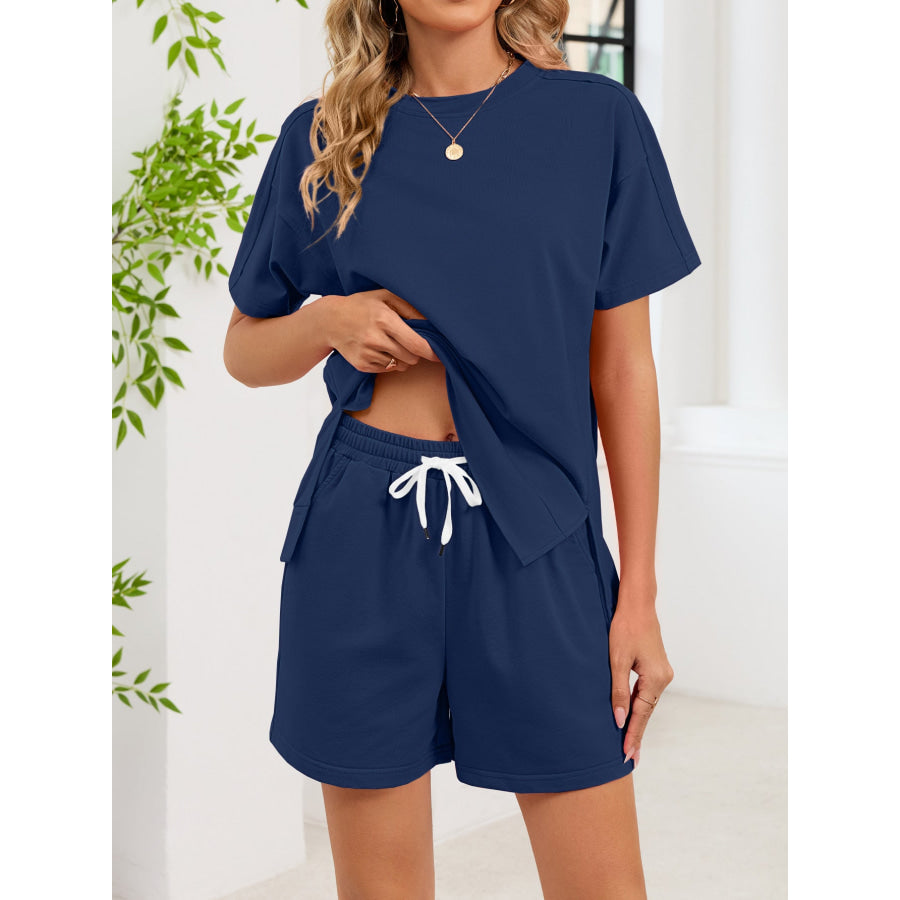 Round Neck Short Sleeve T-Shirt and Shorts Set Apparel and Accessories