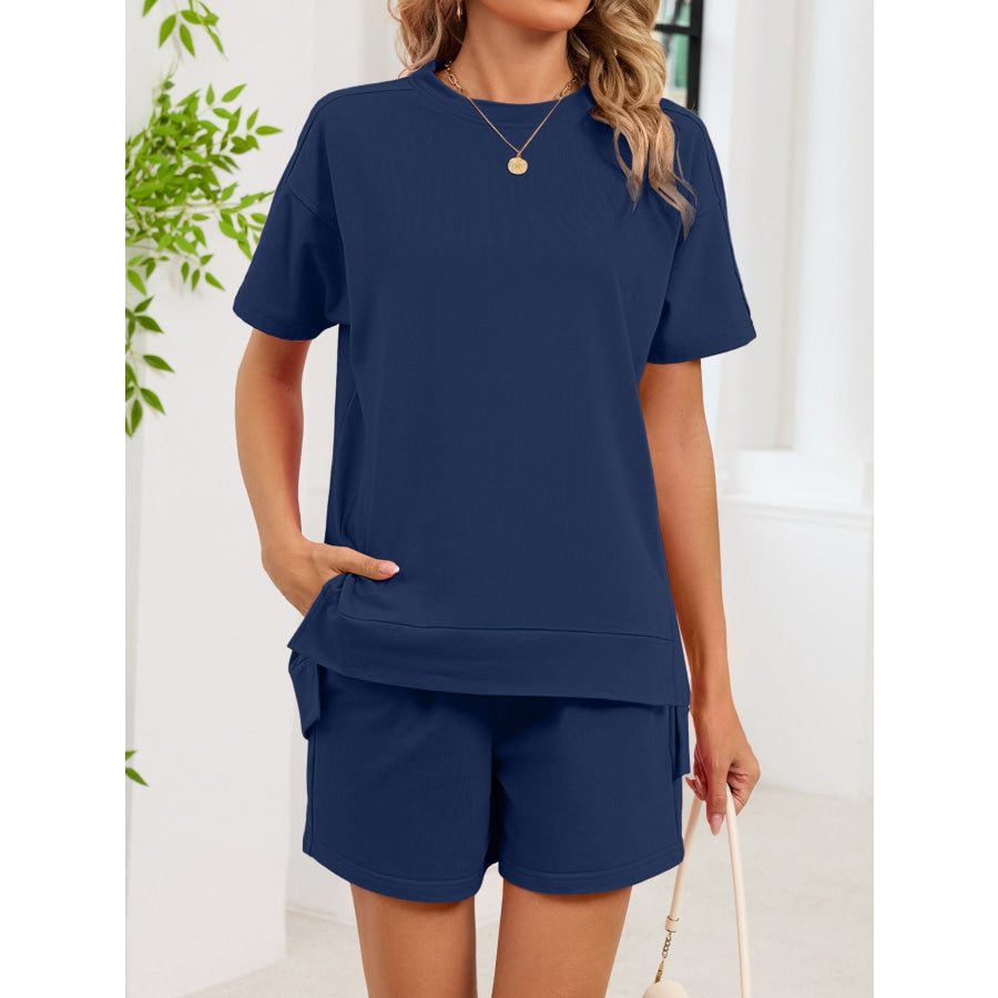 Round Neck Short Sleeve T-Shirt and Shorts Set Apparel and Accessories