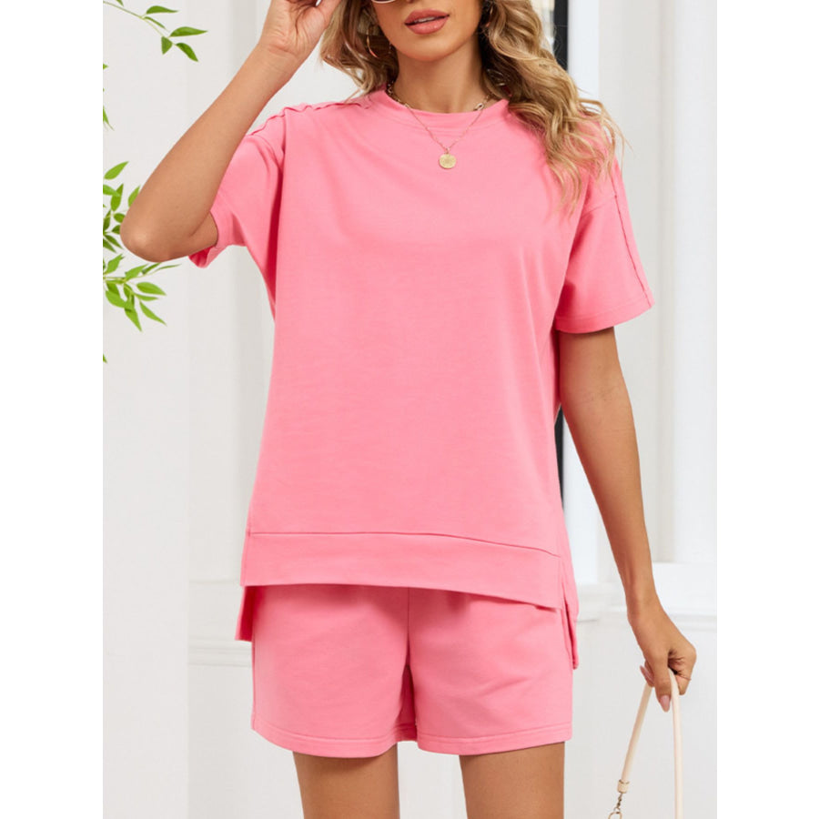Round Neck Short Sleeve T-Shirt and Shorts Set Apparel and Accessories