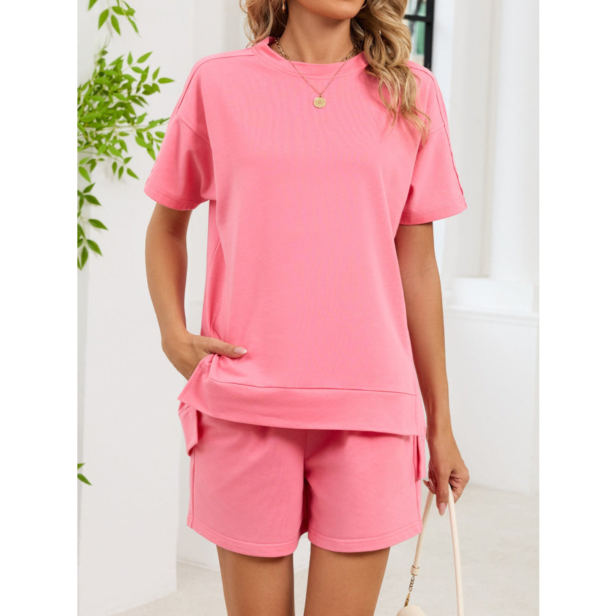 Round Neck Short Sleeve T-Shirt and Shorts Set Apparel and Accessories