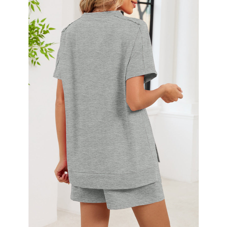 Round Neck Short Sleeve T-Shirt and Shorts Set Apparel and Accessories