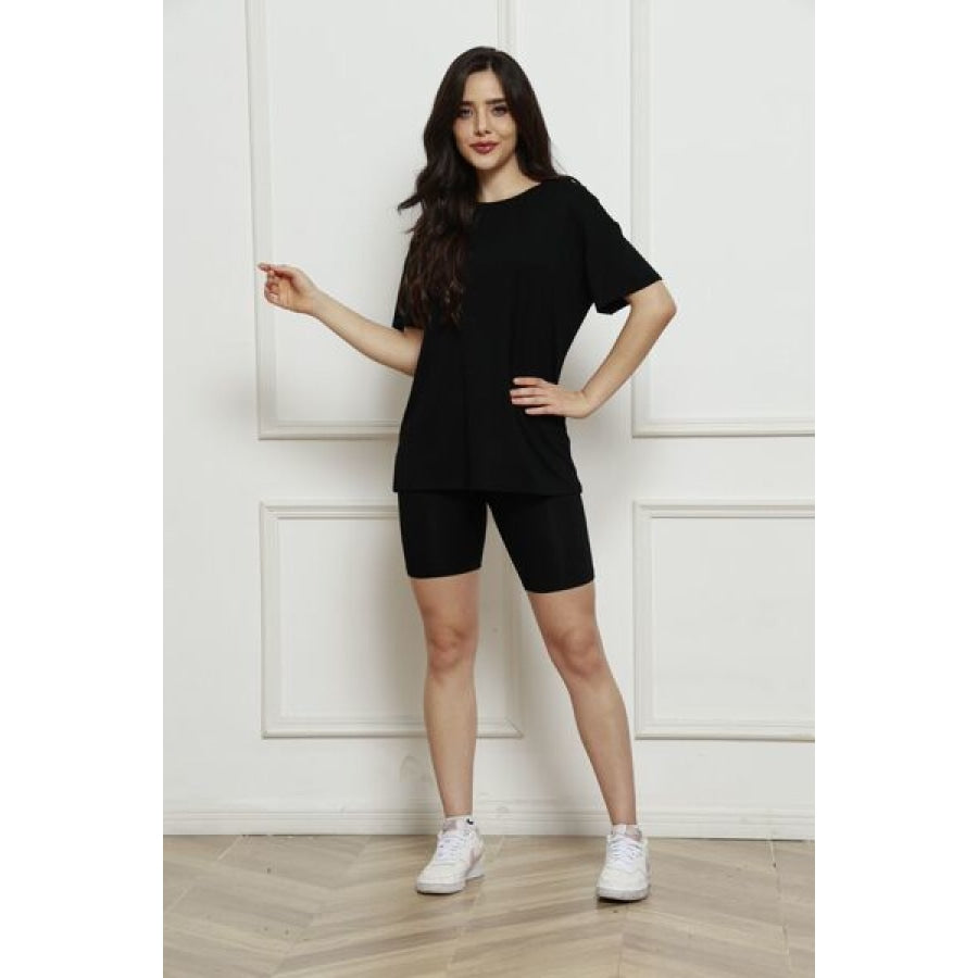 Round Neck Short Sleeve T-Shirt and Shorts Set Clothing