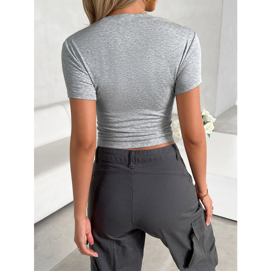 Round Neck Short Sleeve T-Shirt Gray / S Apparel and Accessories