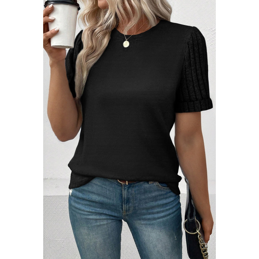 Round Neck Short Sleeve T - Shirt Black / S Apparel and Accessories
