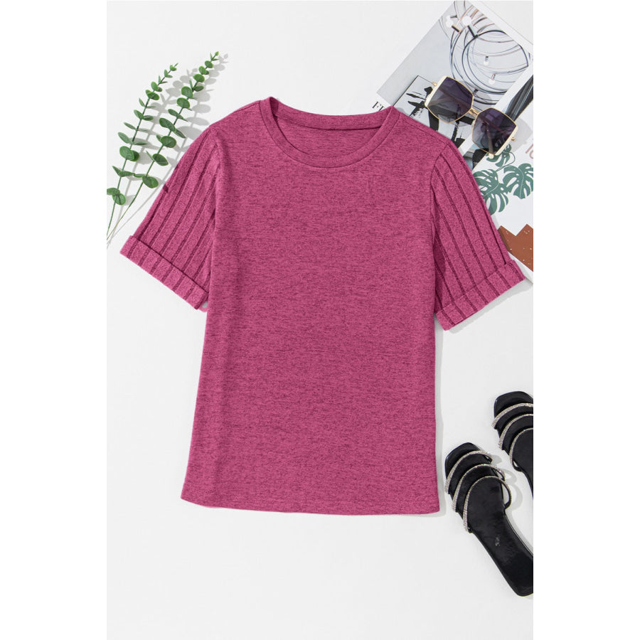 Round Neck Short Sleeve T - Shirt Cerise / S Apparel and Accessories