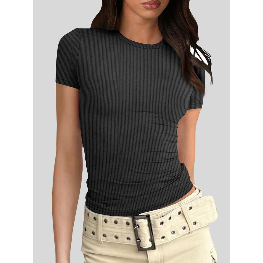 Round Neck Short Sleeve T - Shirt Black / S Apparel and Accessories