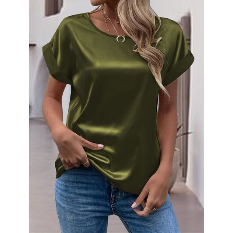Round Neck Short Sleeve T - Shirt Army Green / S Apparel and Accessories
