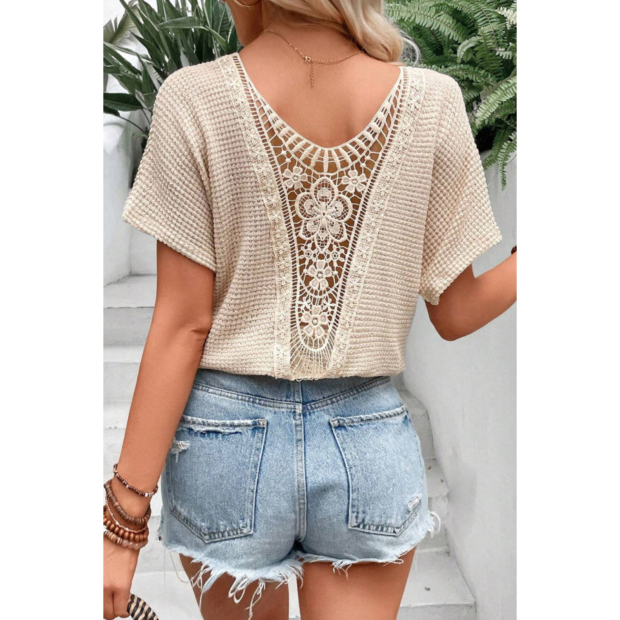 Round Neck Short Sleeve T - Shirt Beige / S Apparel and Accessories