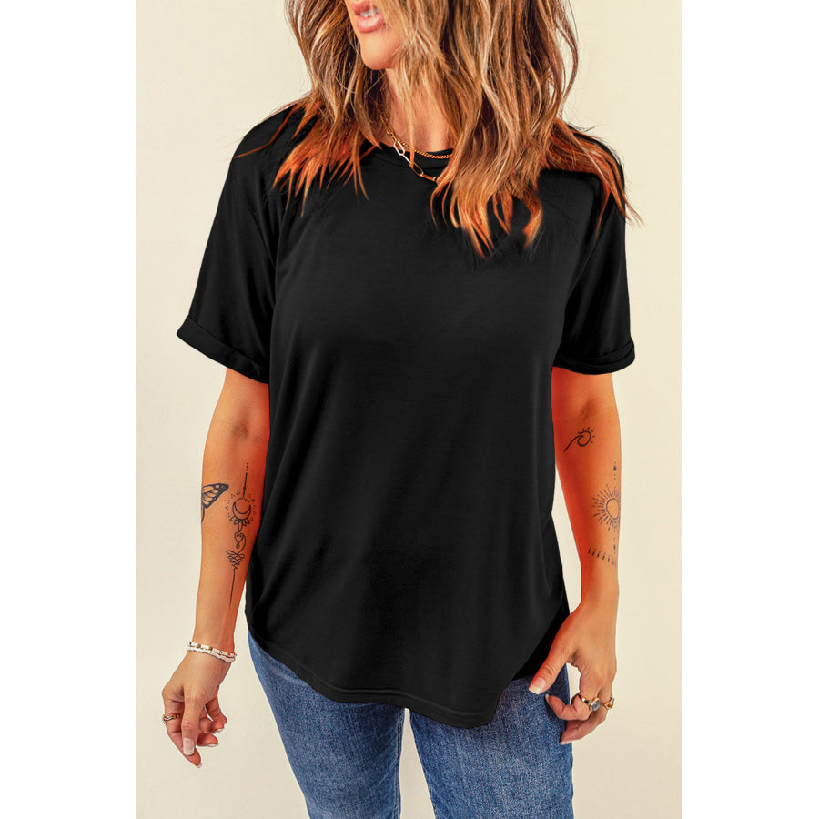 Round Neck Short Sleeve T - Shirt Black / S Apparel and Accessories