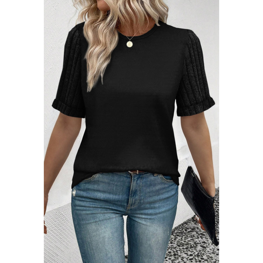 Round Neck Short Sleeve T - Shirt Black / S Apparel and Accessories