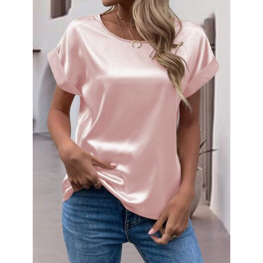 Round Neck Short Sleeve T - Shirt Blush Pink / S Apparel and Accessories