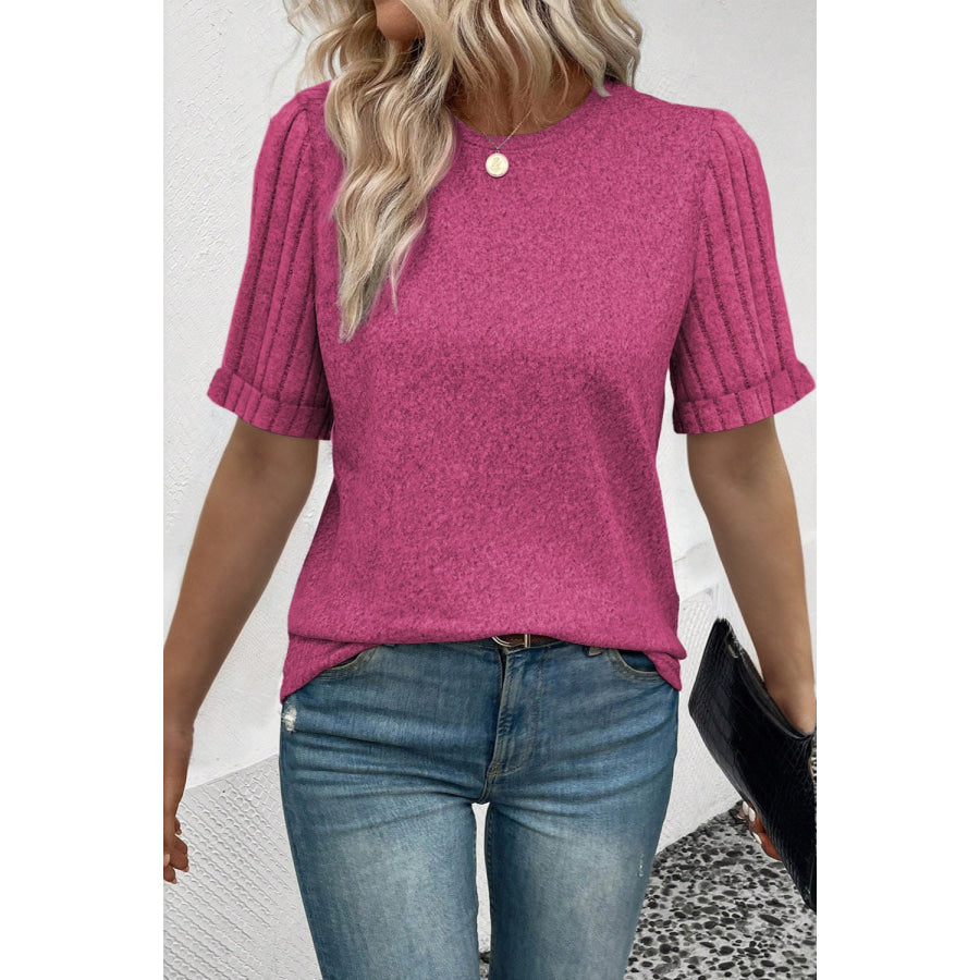 Round Neck Short Sleeve T - Shirt Cerise / S Apparel and Accessories